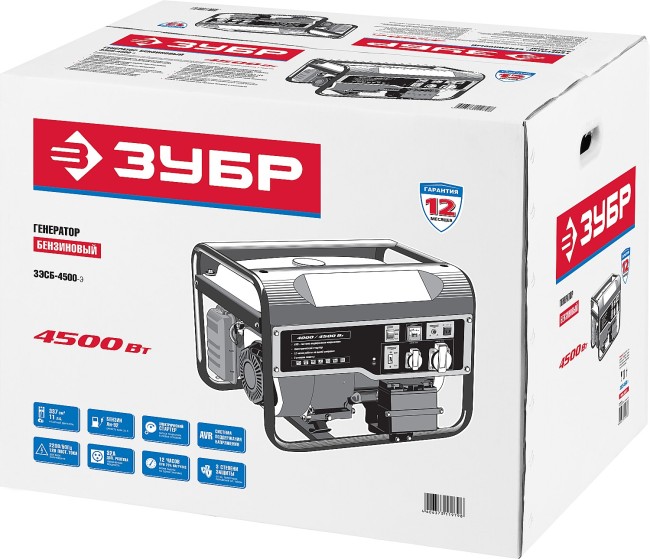 Бензиновый генератор с электростартером ЗЭСБ-4500-Э ЗУБР 4500 Вт