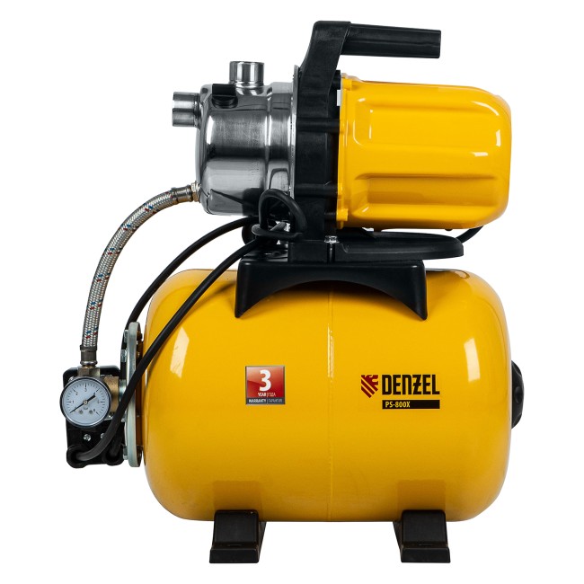 Насосная станция PS800X, 800 Вт, 3200 л/ч, ресивер 24 л, подъем 38 м, нержавейка Denzel Насосная станция PS800X, 800 Вт, 3200 л/ч, ресивер 24 л, подъем 38 м, нержавейка Denzel