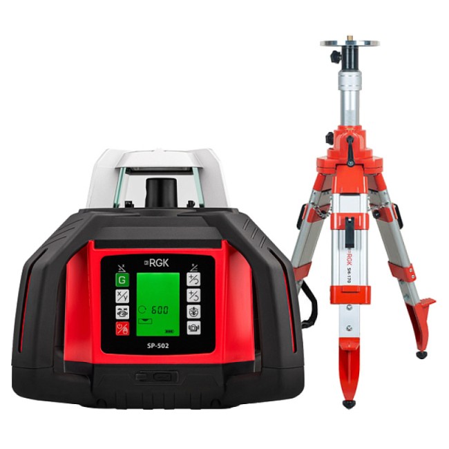 Комплект: ротационный нивелир RGK SP-502 + элевационный штатив RGK SH-170 Комплект: ротационный нивелир RGK SP-502 + элевационный штатив RGK SH-170