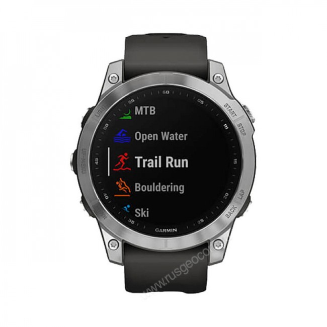 Часы Garmin Fenix 7 серебристый с графитовым силиконовым ремешком