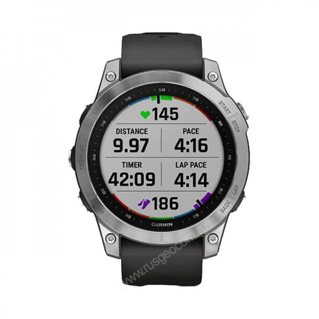 Часы Garmin Fenix 7 серебристый с графитовым силиконовым ремешком