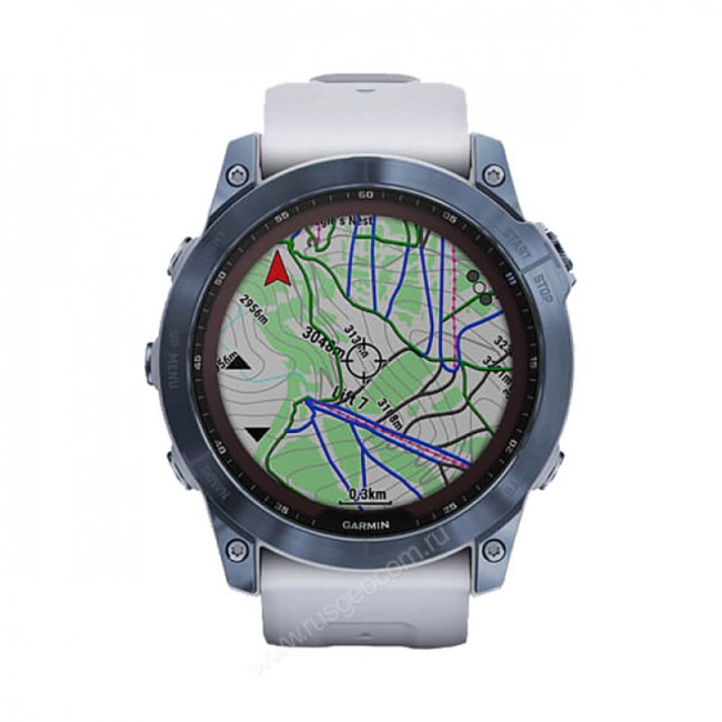 Часы Garmin Fenix 7X Sapphire Solar титановый синий минерал DLC с белым ремешком