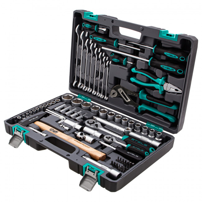 Набор инструментов 1/2", 1/4", CrV 76 предметов Stels Набор инструментов 1/2", 1/4", CrV 76 предметов Stels