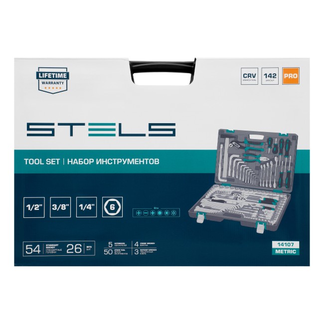 Набор инструментов 1/2",3/8", 1/4", CrV 142 предмета Stels Набор инструментов 1/2",3/8", 1/4", CrV 142 предмета Stels